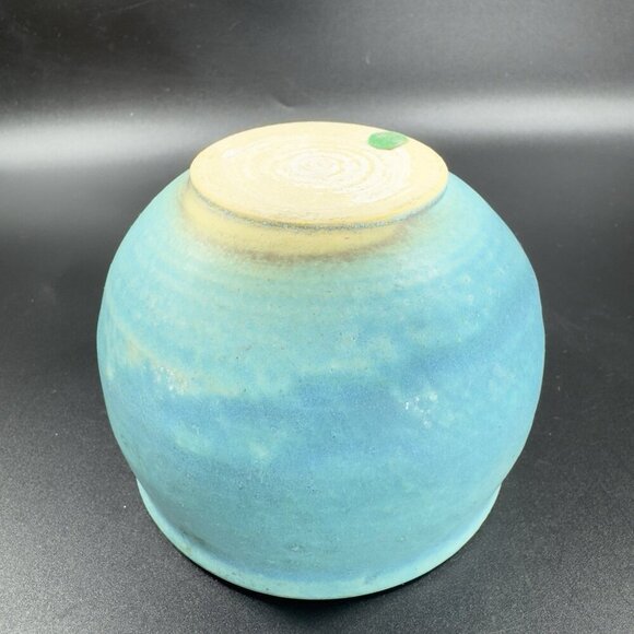 Vintage Turquoise Glaze Pottery Stoneware Dish Bowl Planter Flower Pot Signed - Picture 8 of 12